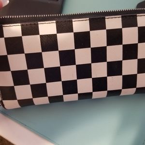 Michael Kors Black and White Checkered Zippy Wallet